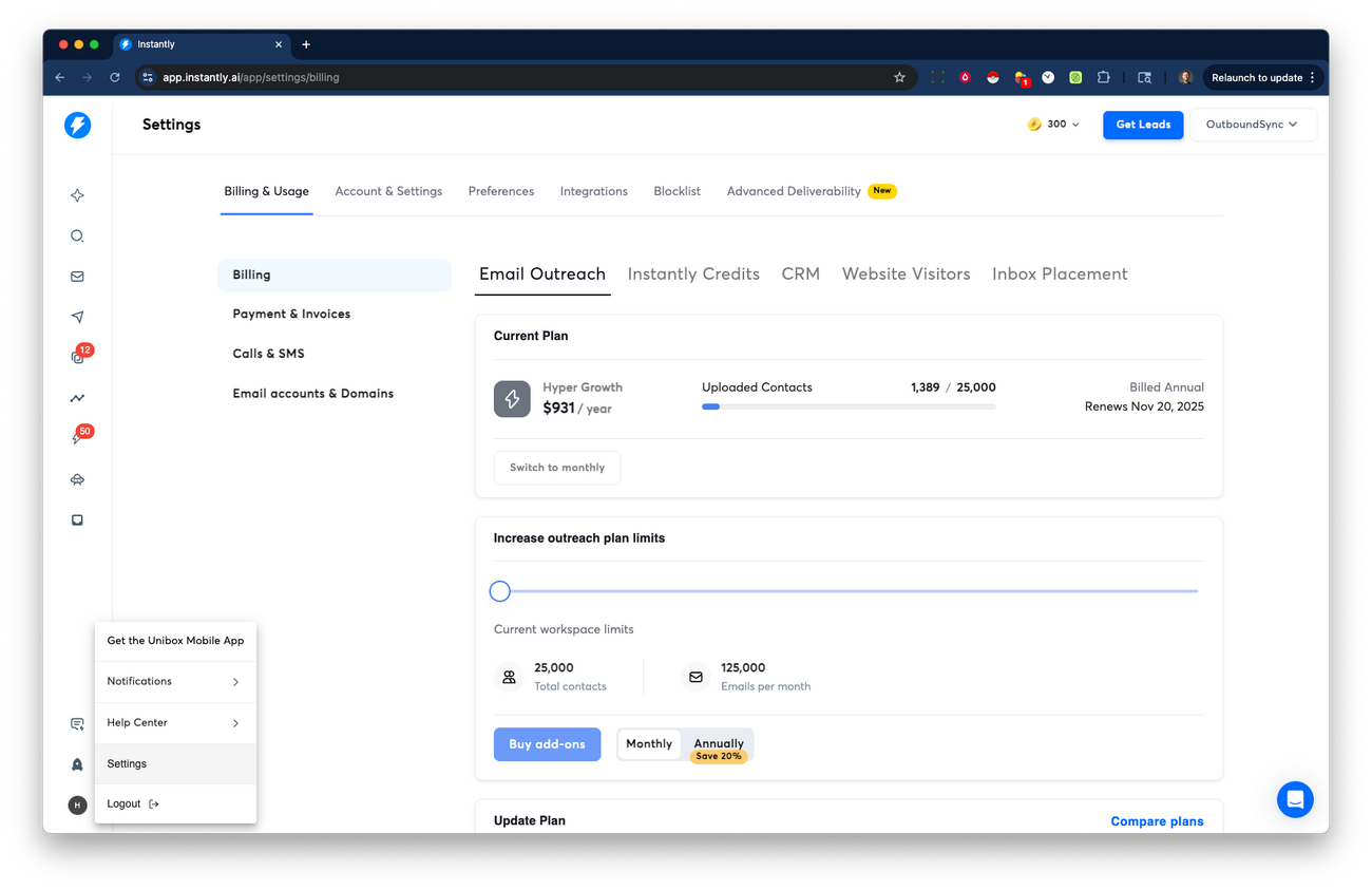 Connect your Instantly API key