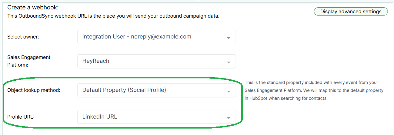 Lookup method options for HeyReach sync