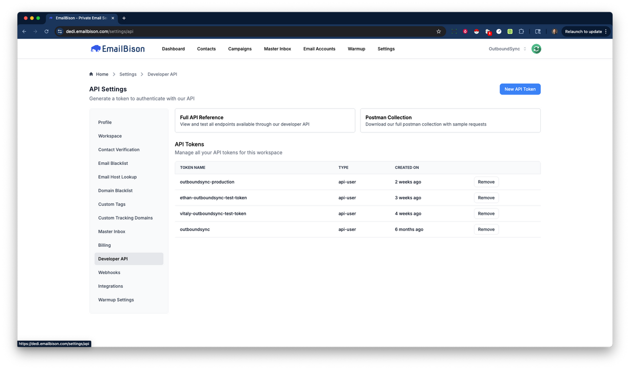 Connect your EmailBison API key