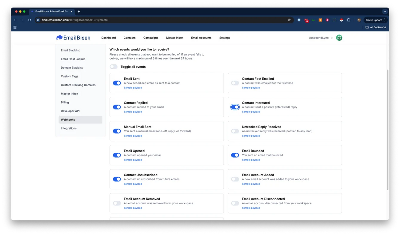 EmailBison webhook guide