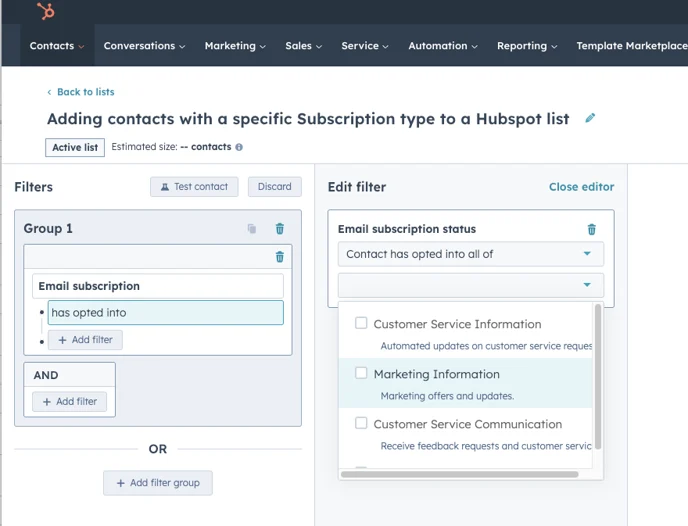 Using subscription types for outbound