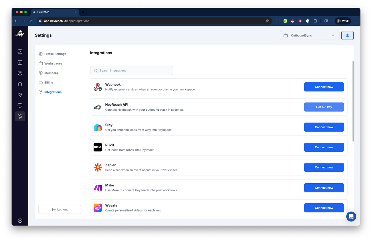 Connect your HeyReach API key