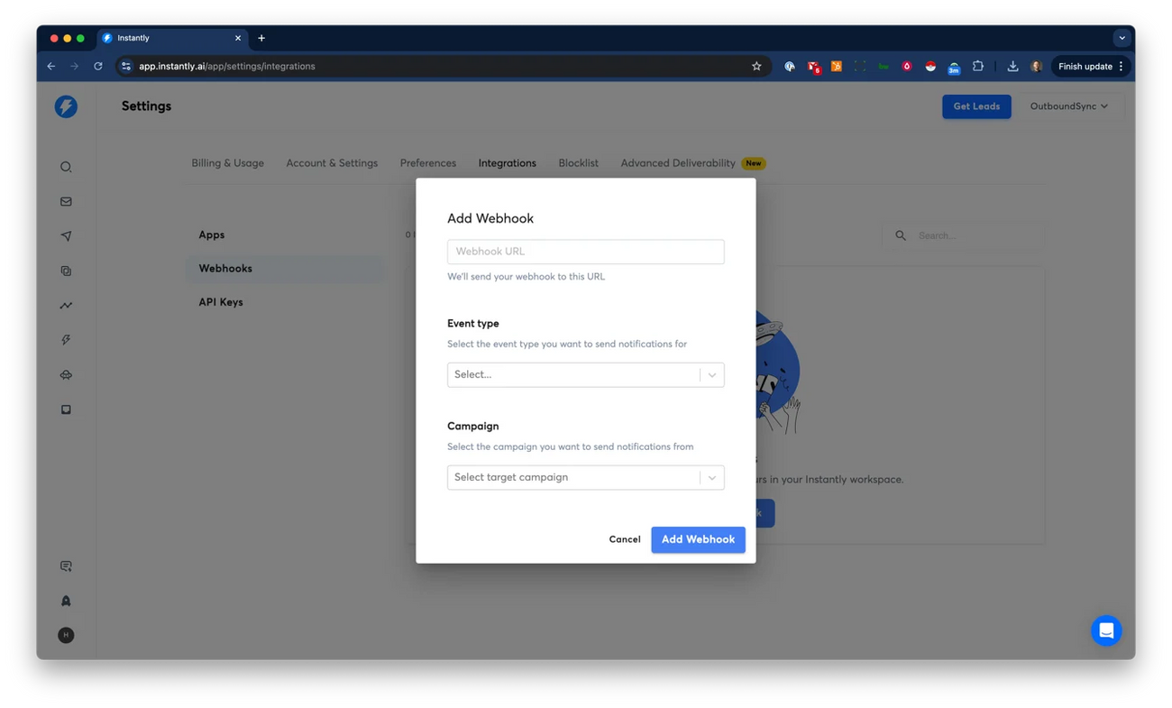 Instantly webhook guide