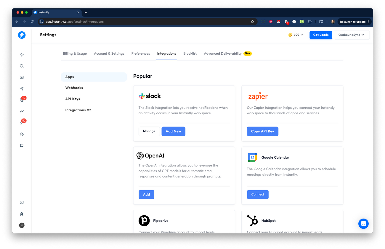 Connect your Instantly API key