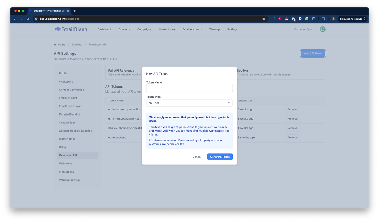 Connect your EmailBison API key