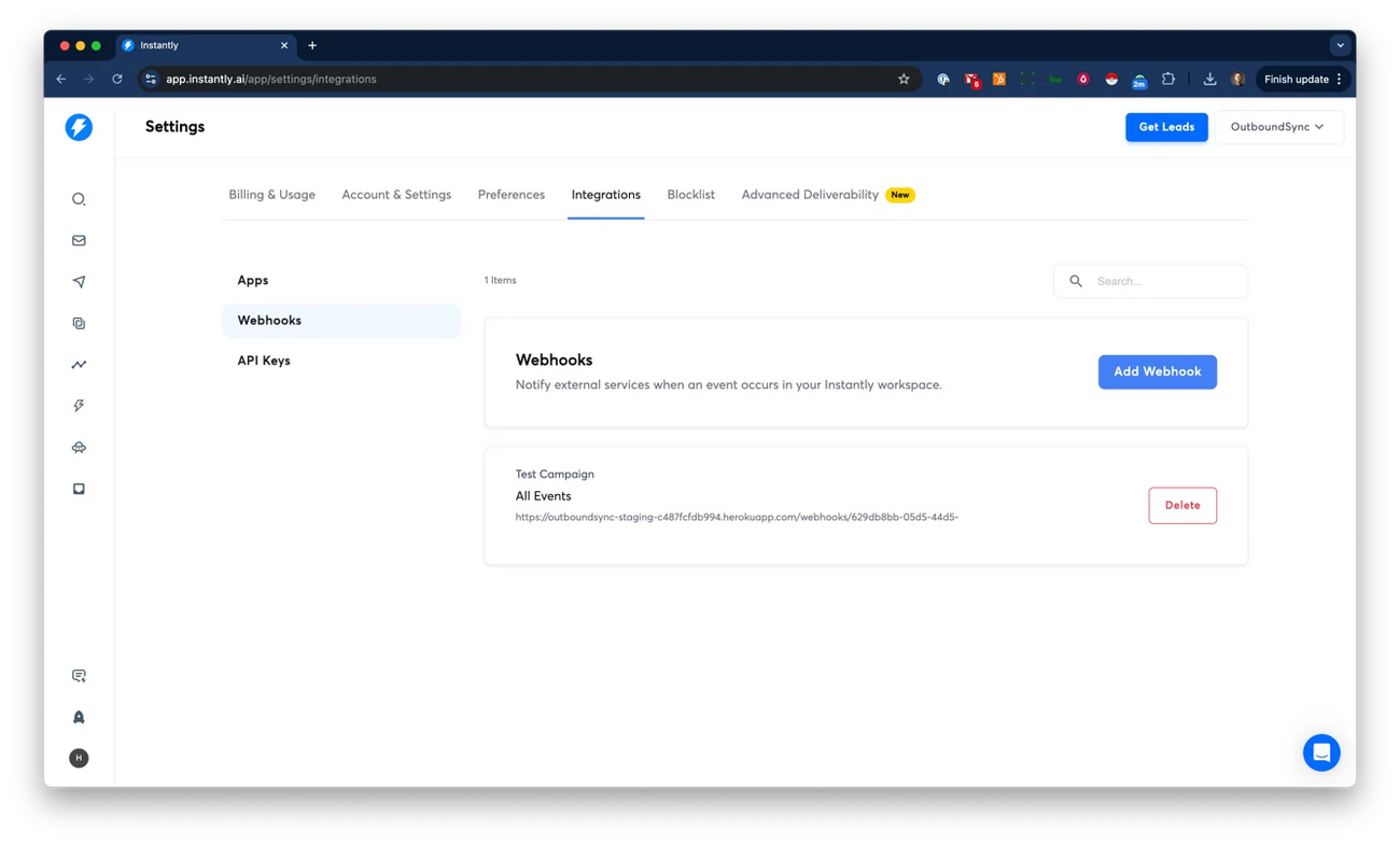Instantly webhook guide