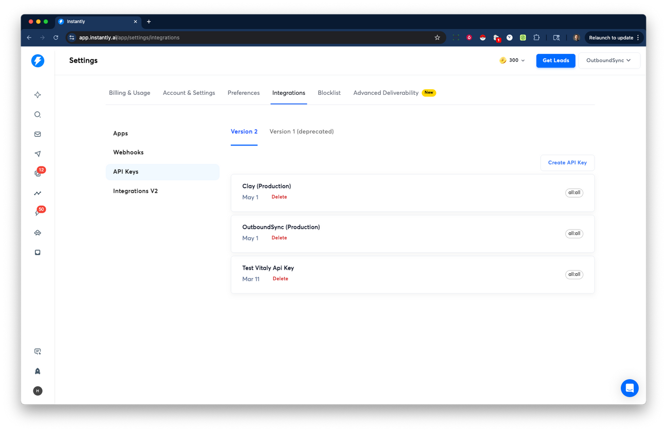 Connect your Instantly API key