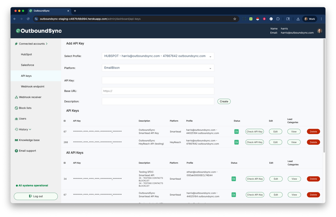 Connect your EmailBison API key
