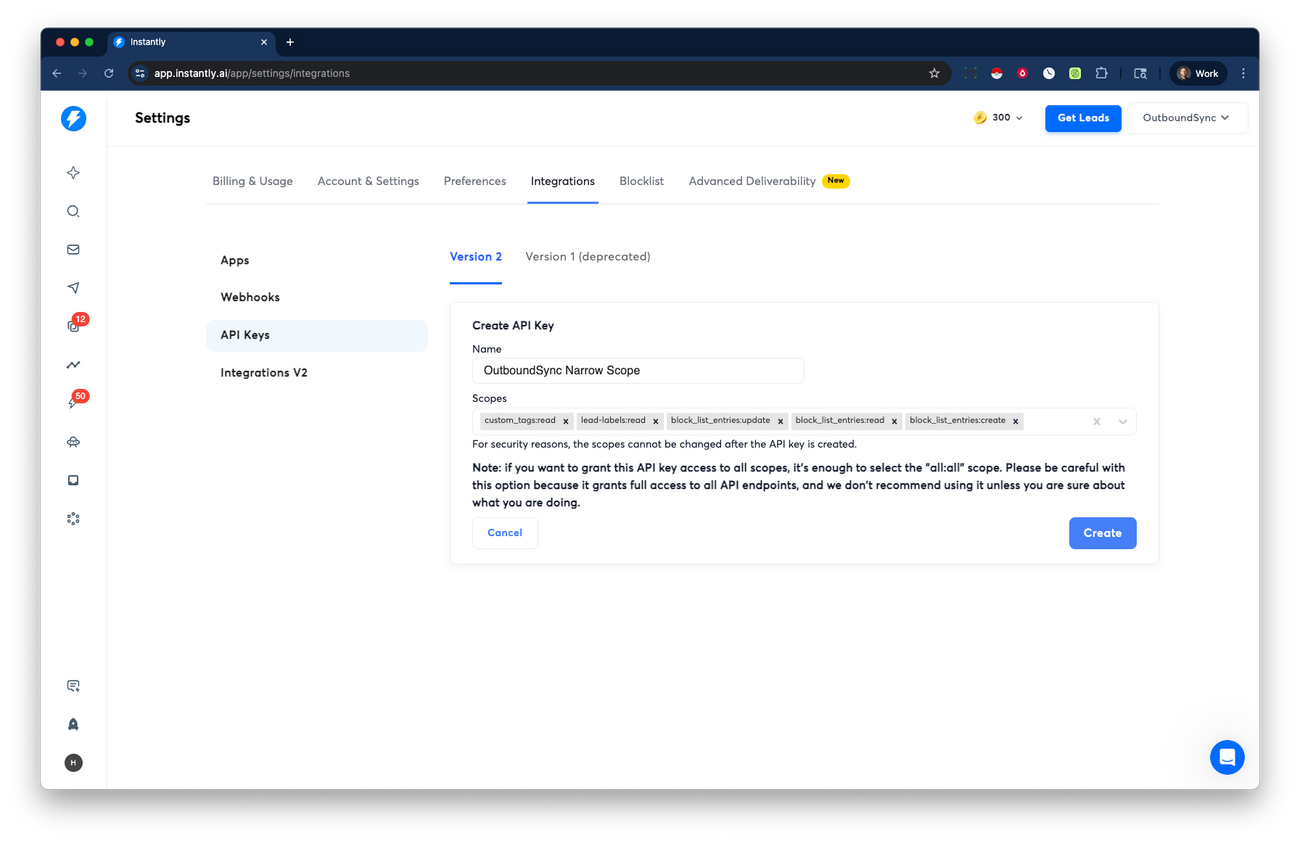 Connect your Instantly API key