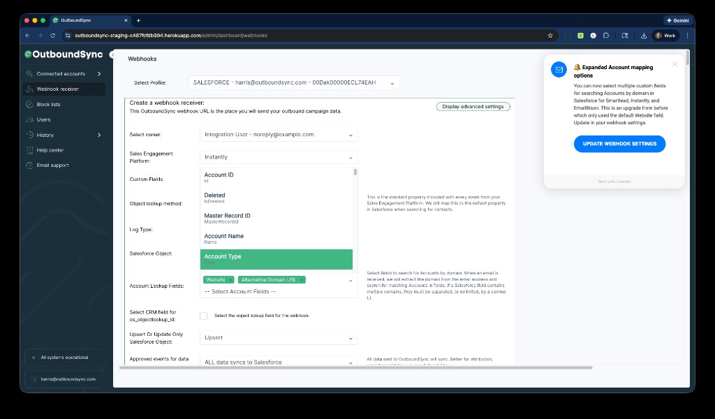 Account Lookup Fields in OutboundSync webhook receiver settings