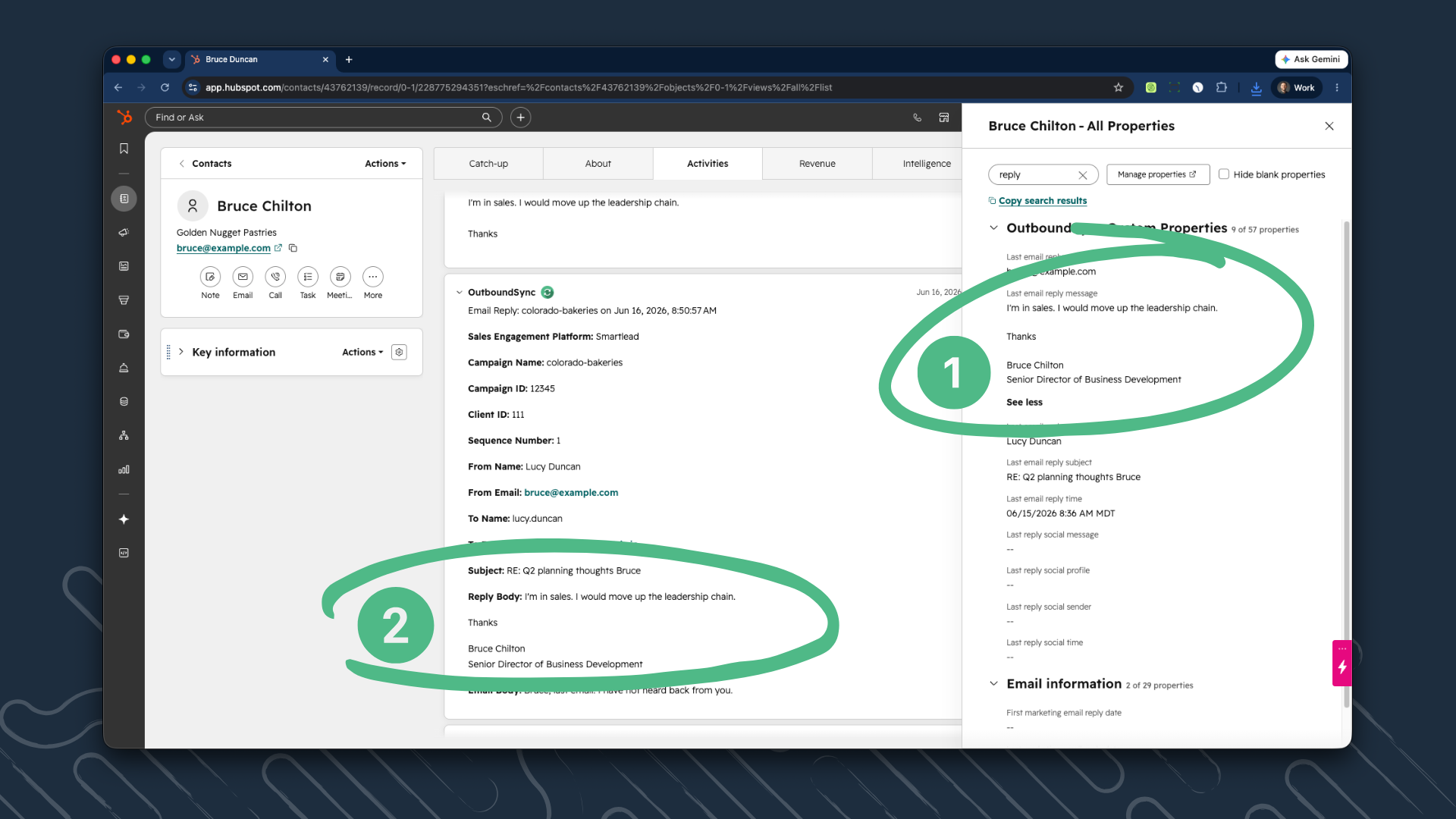 Smartlead reply handling before and after: newest reply extracted and HubSpot line breaks preserved