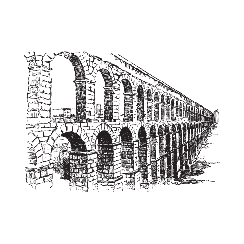 Engraving illustration of the Aqueduct of Segovia