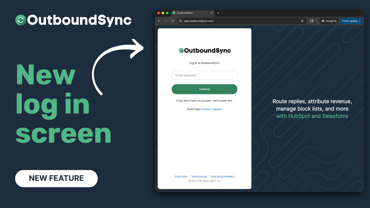 A new login and look for the OutboundSync app