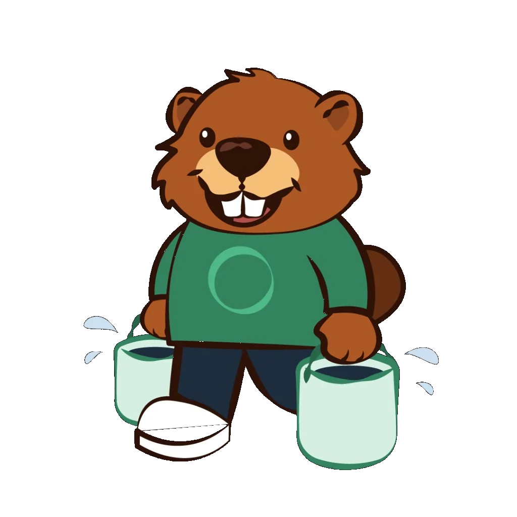 Castor mascot with bucket representing manual logging workflows