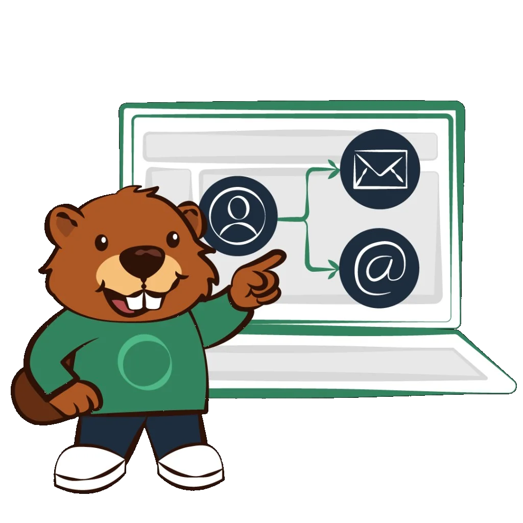 Castor mascot presenting the OutboundSync platform