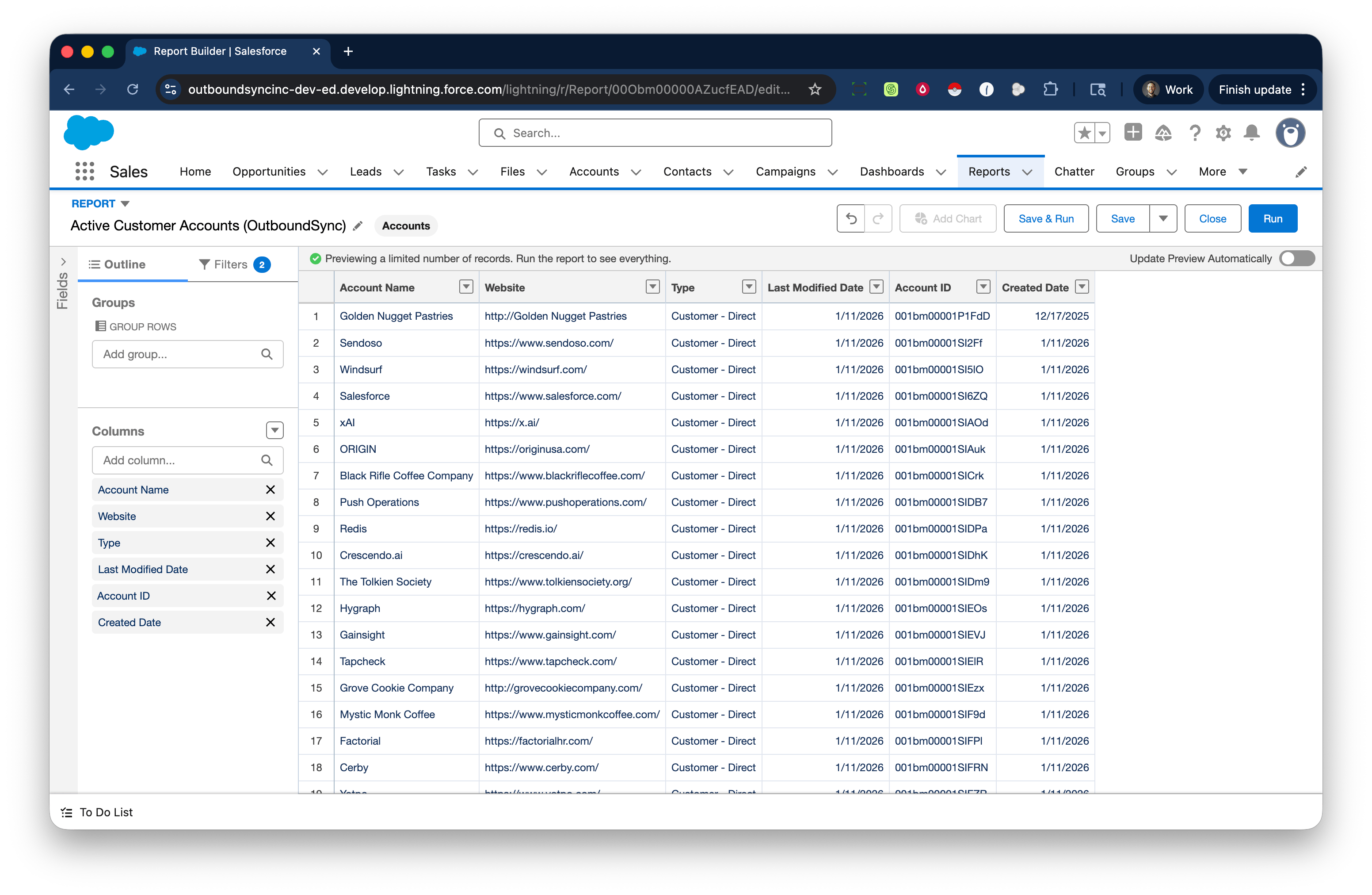 Block list from Salesforce report