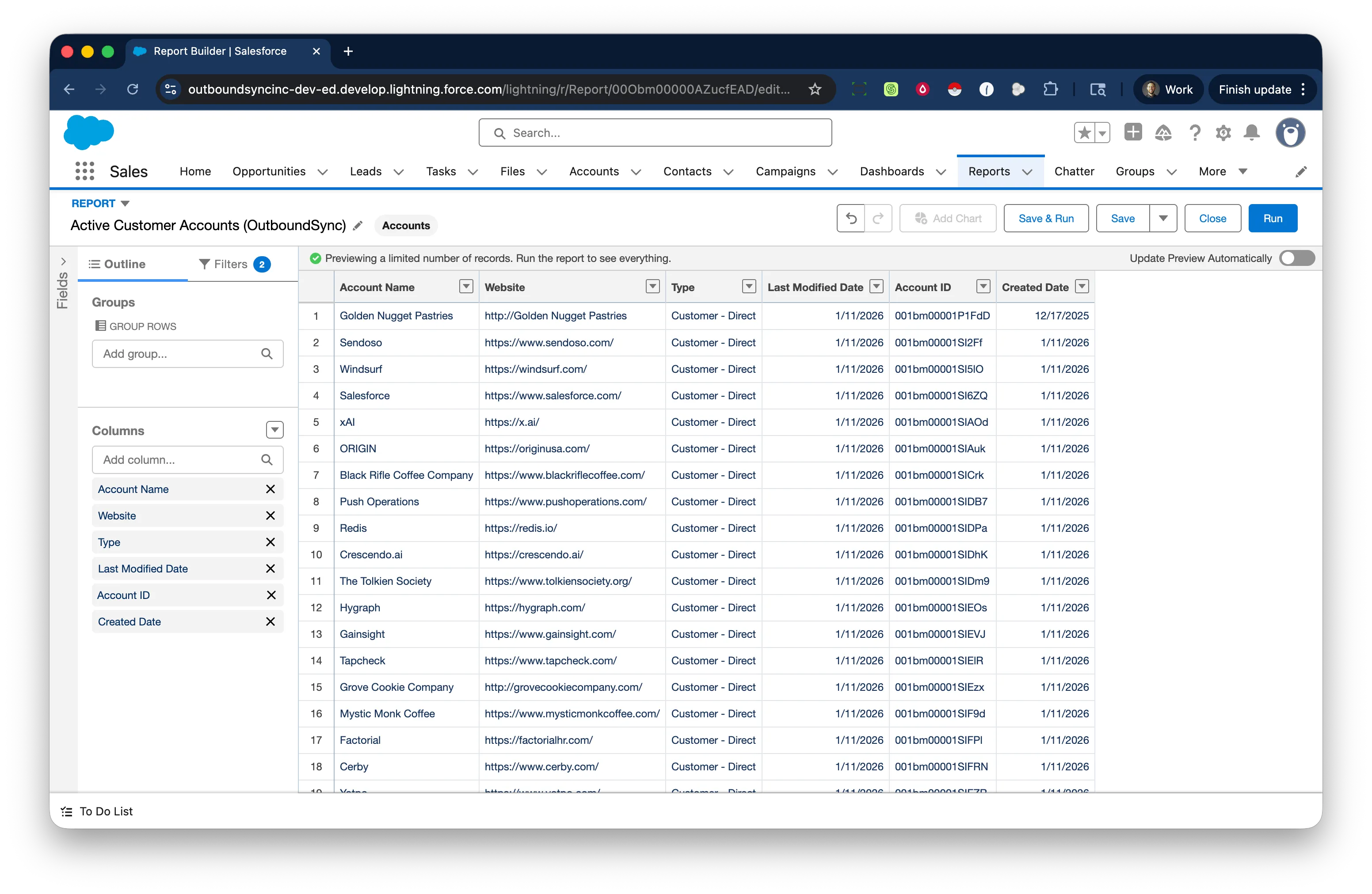 Block list from Salesforce report