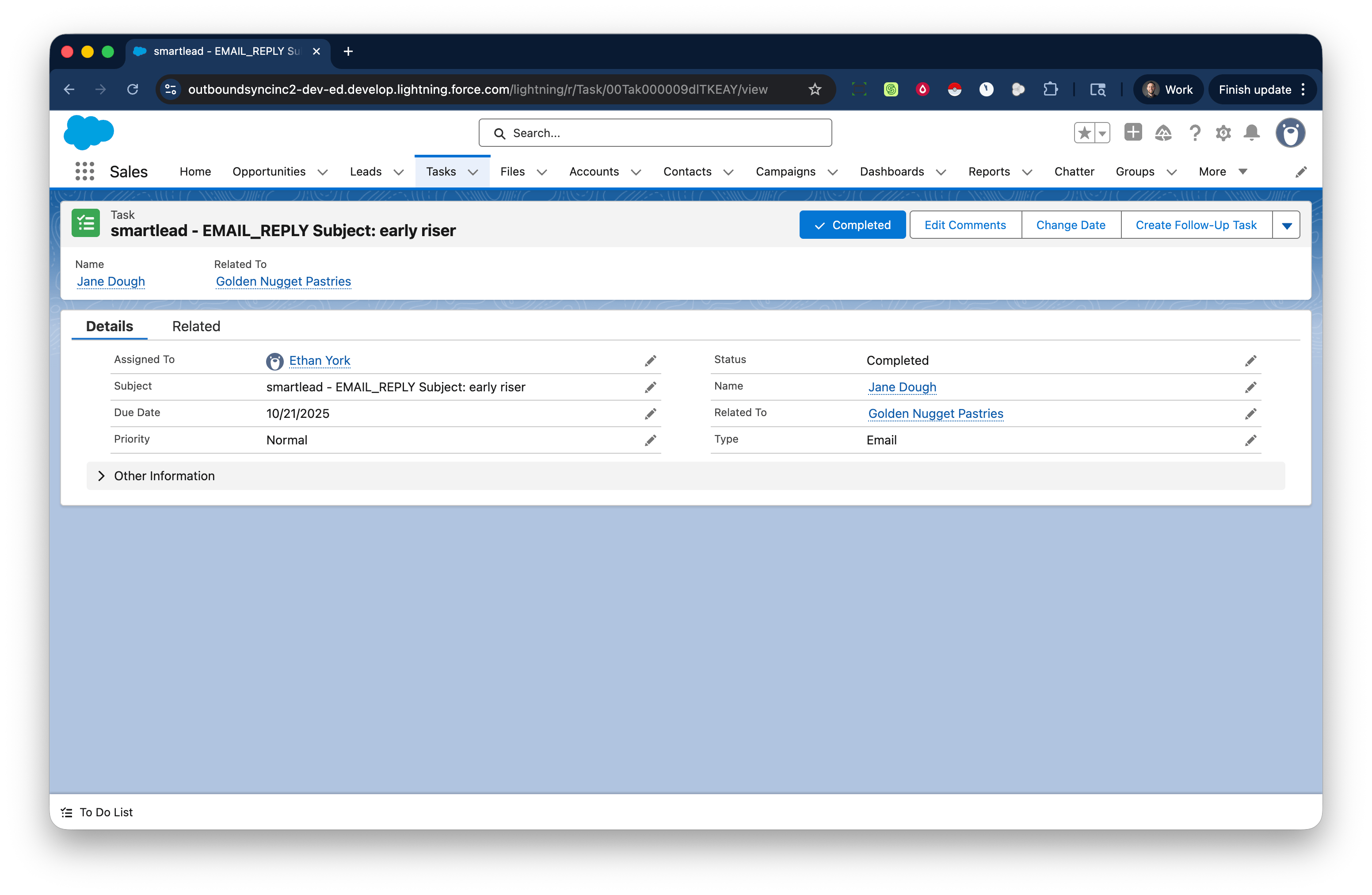 Contact record reply view in Salesforce