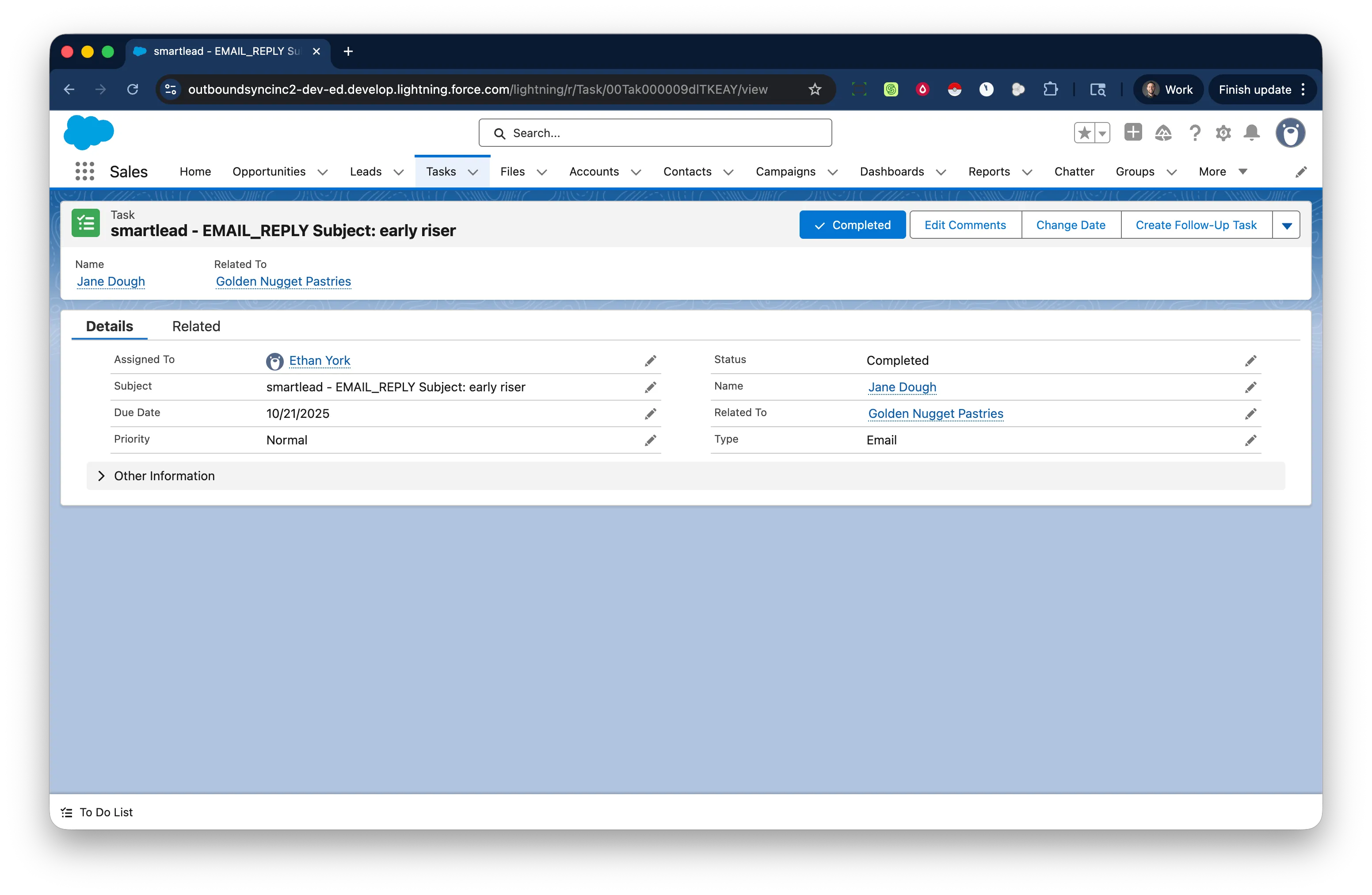 Contact record reply view in Salesforce