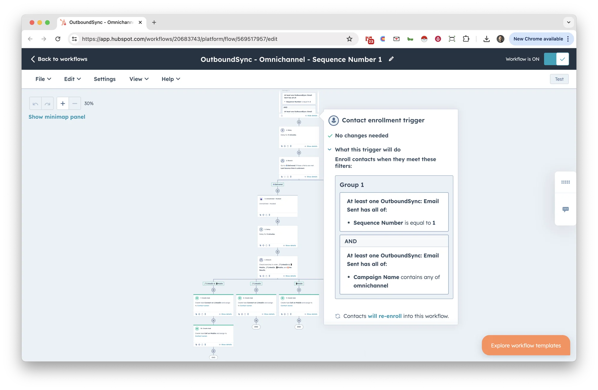 OutboundSync workflow in HubSpot